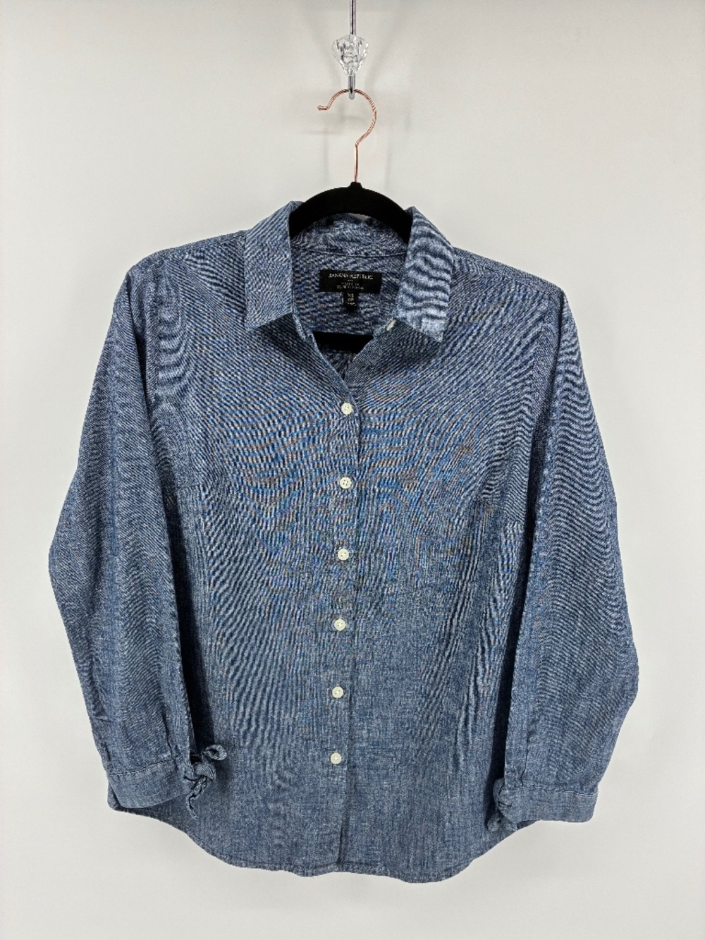 Banana Republic Blue Casual Button Down Shirt with Tie Sleeve